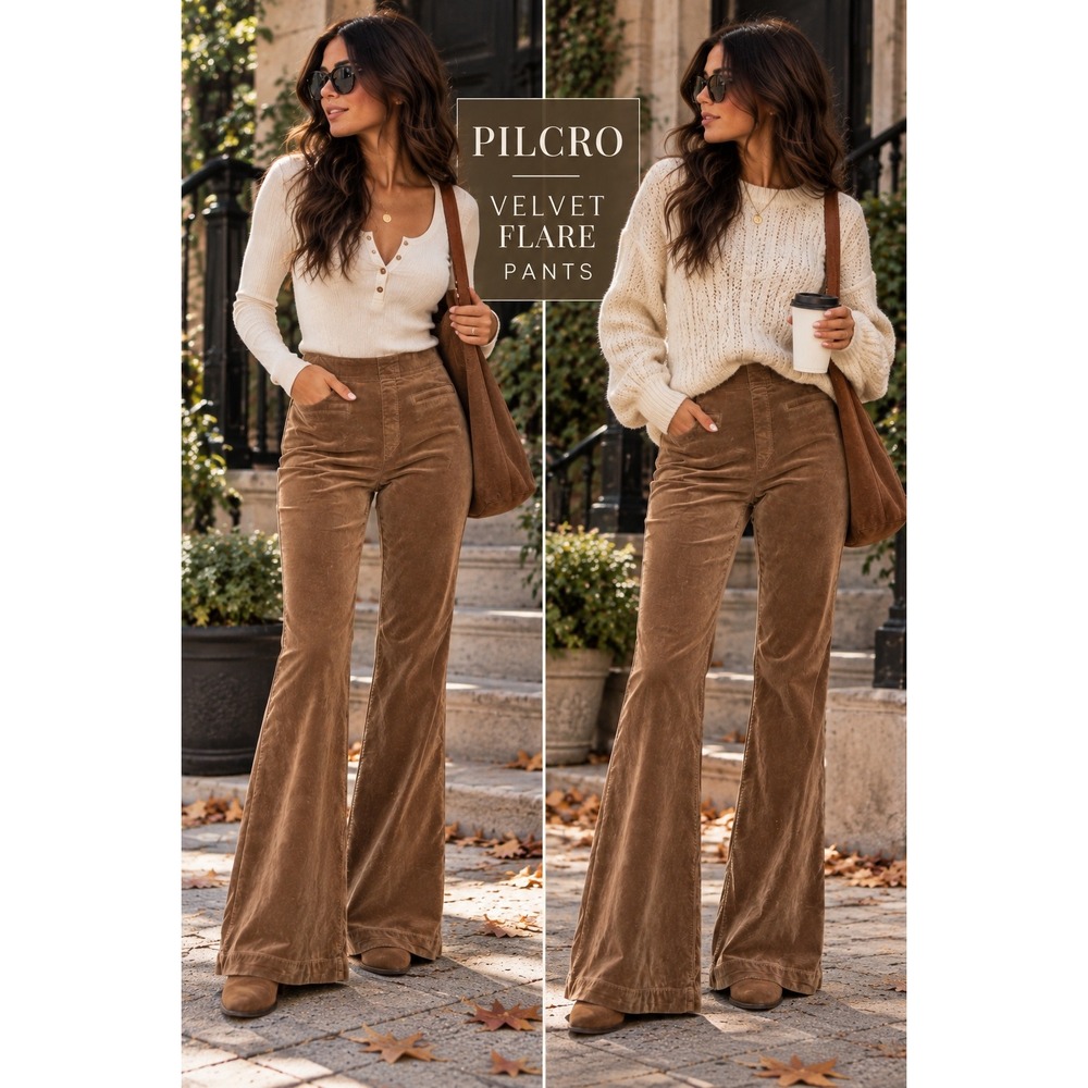 Pilcro Velvet Flare Pants Brown Wide Leg Y2K Boho